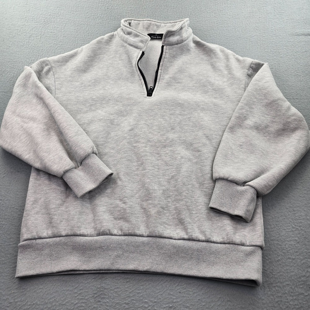 Trendy Queen Sweatshirt Womens S Heather Gray Fleece Lined Oversized Quarter Zip